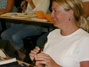 student in music class