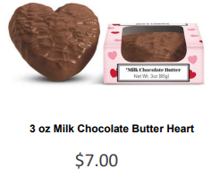 3 oz Milk Chocolate Butter Heart $7.00