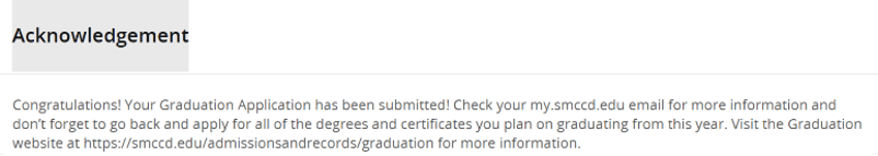 screenshot of acknowledgement page to confirm submission