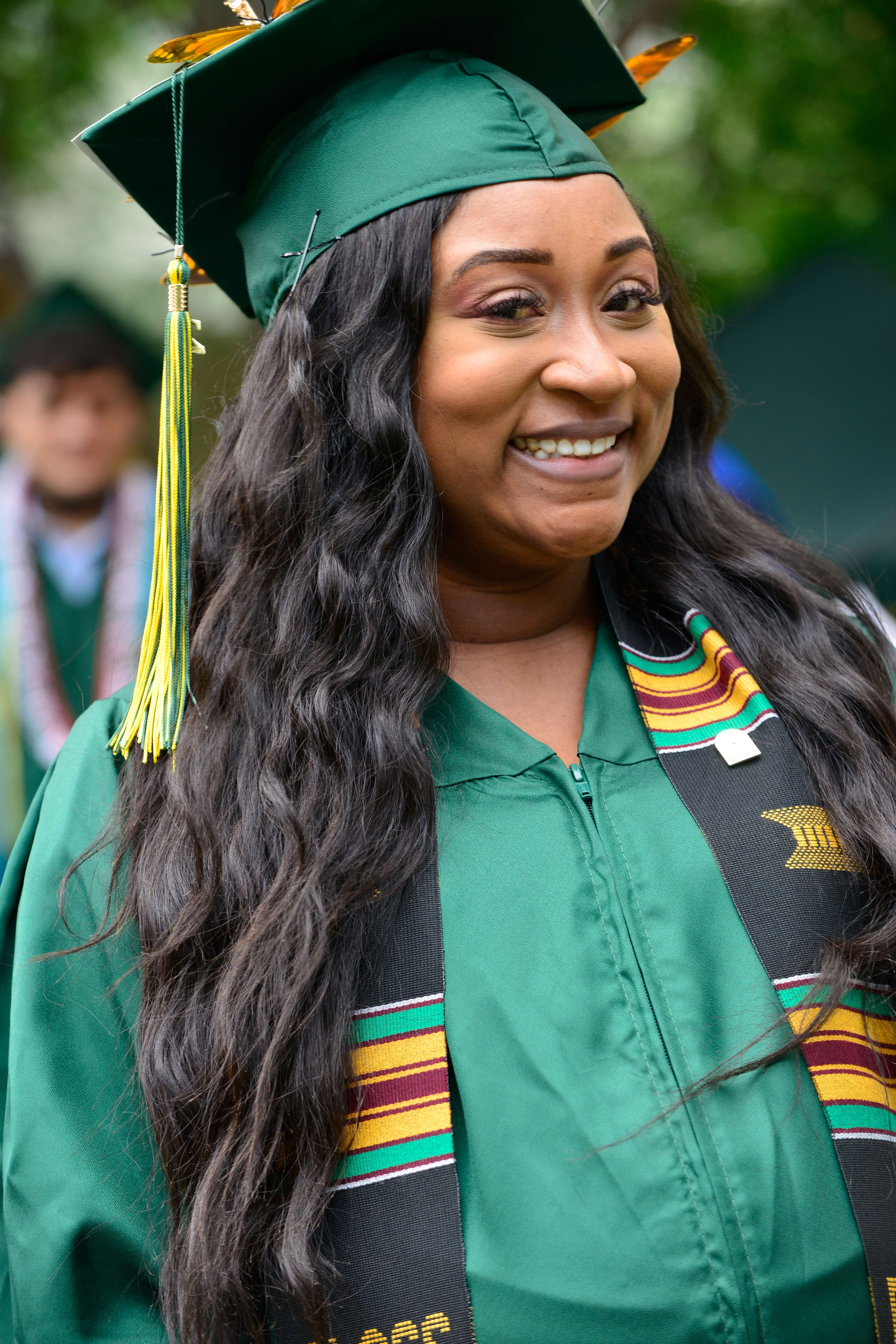 Student wearing kente during graduation
