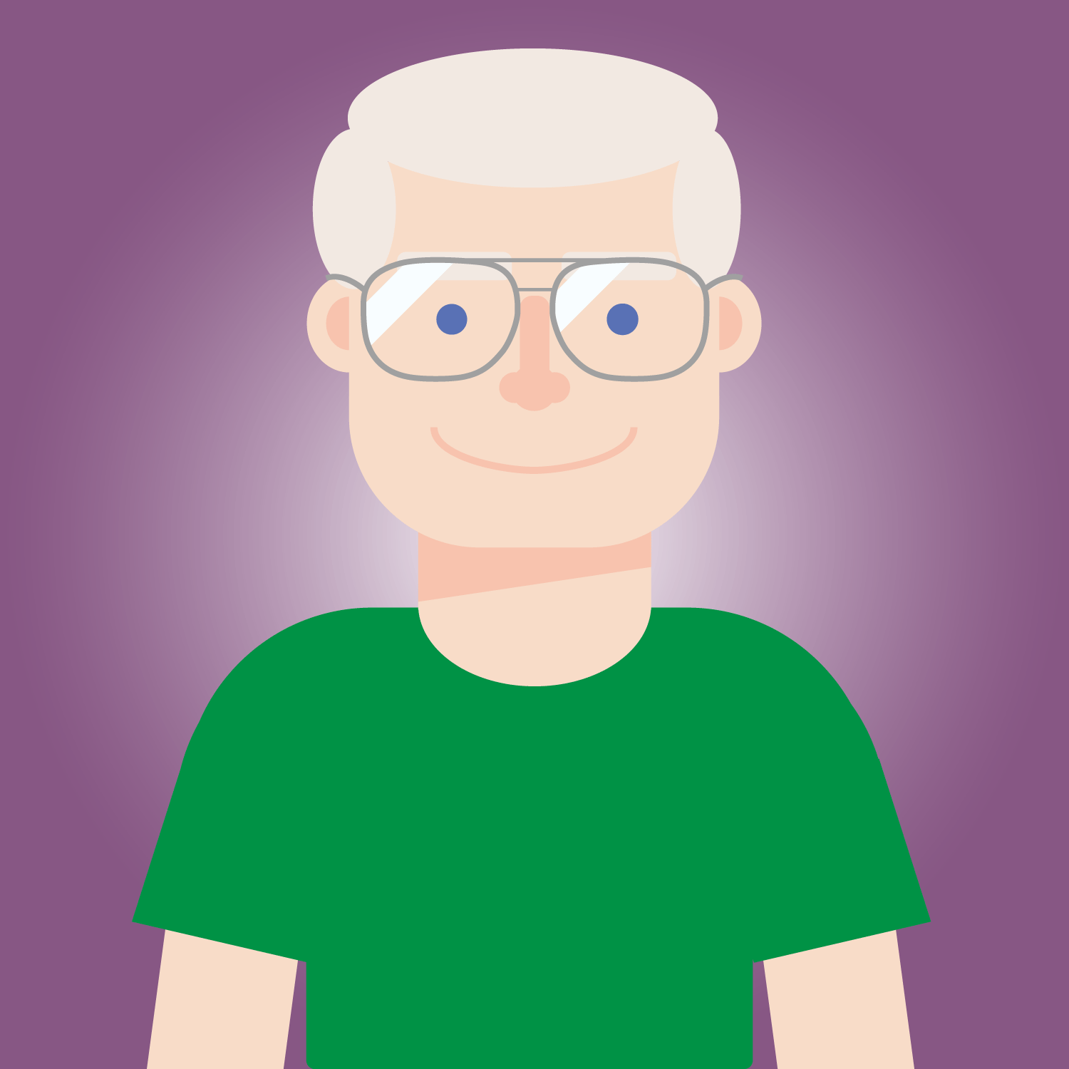 cartoon of a white-haired man wearing glasses.