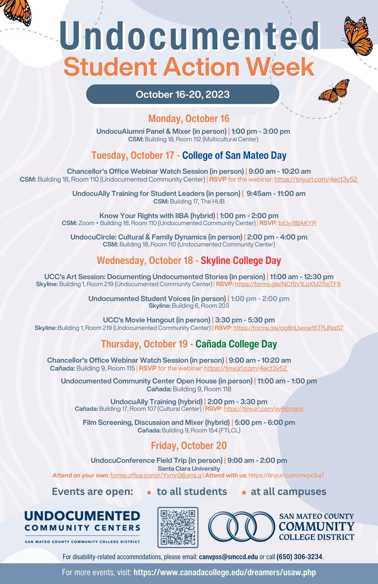 full poster of events for undocumened student action week