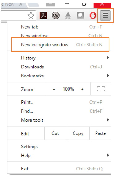 Showing how to open a new incognito window in Chrome browser