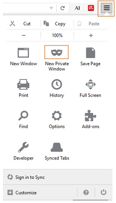 Showing how to open a new private window in Firefox browser