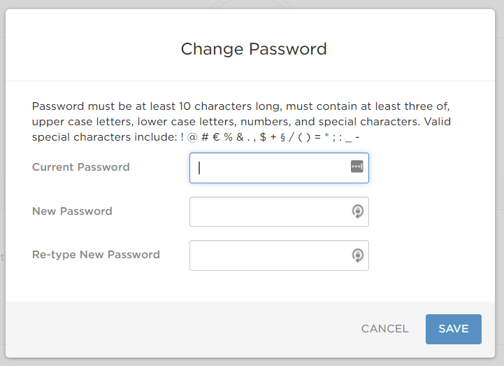 Change Password dialog box