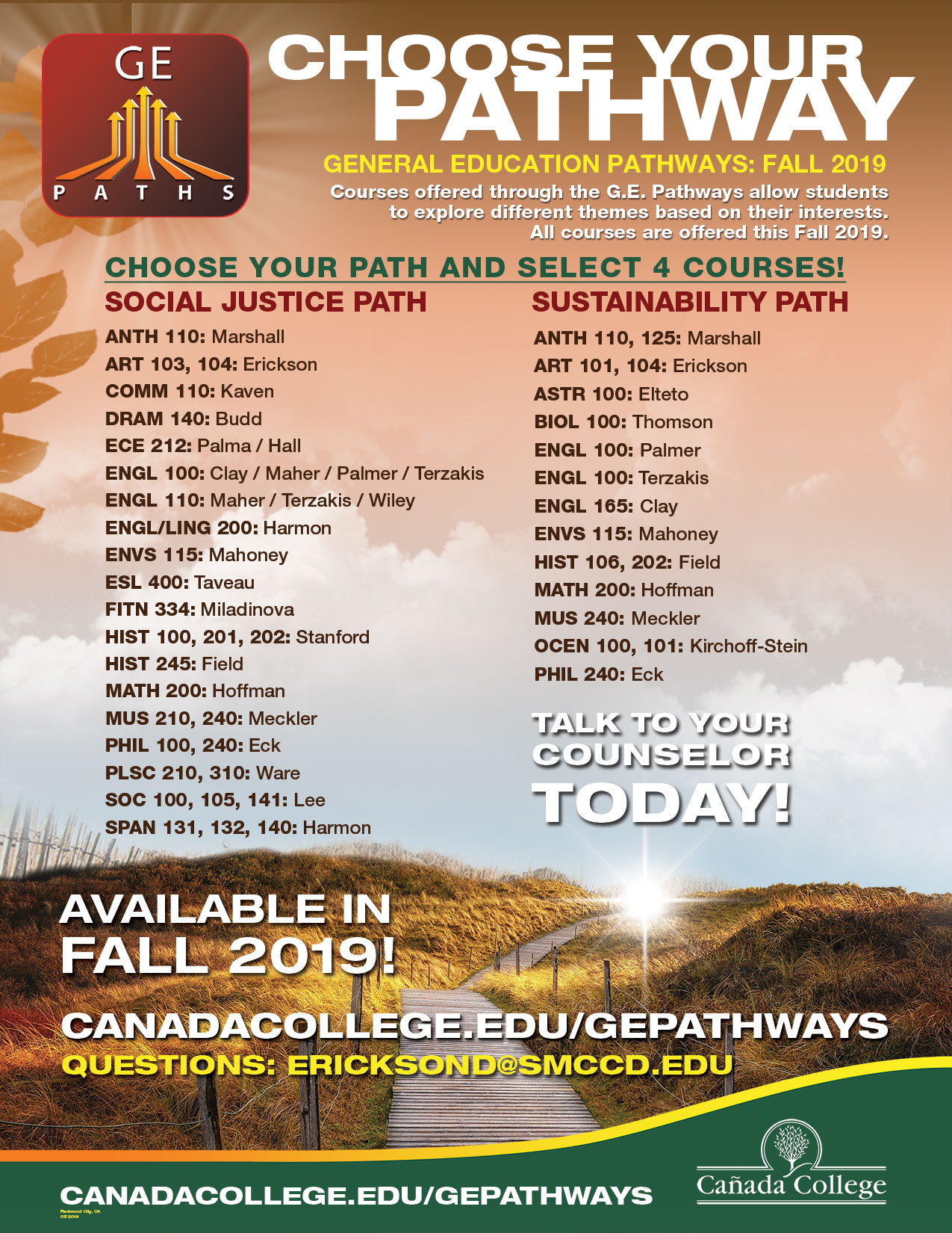 Pathways Courses Fall 2019 GE Pathways Cañada College