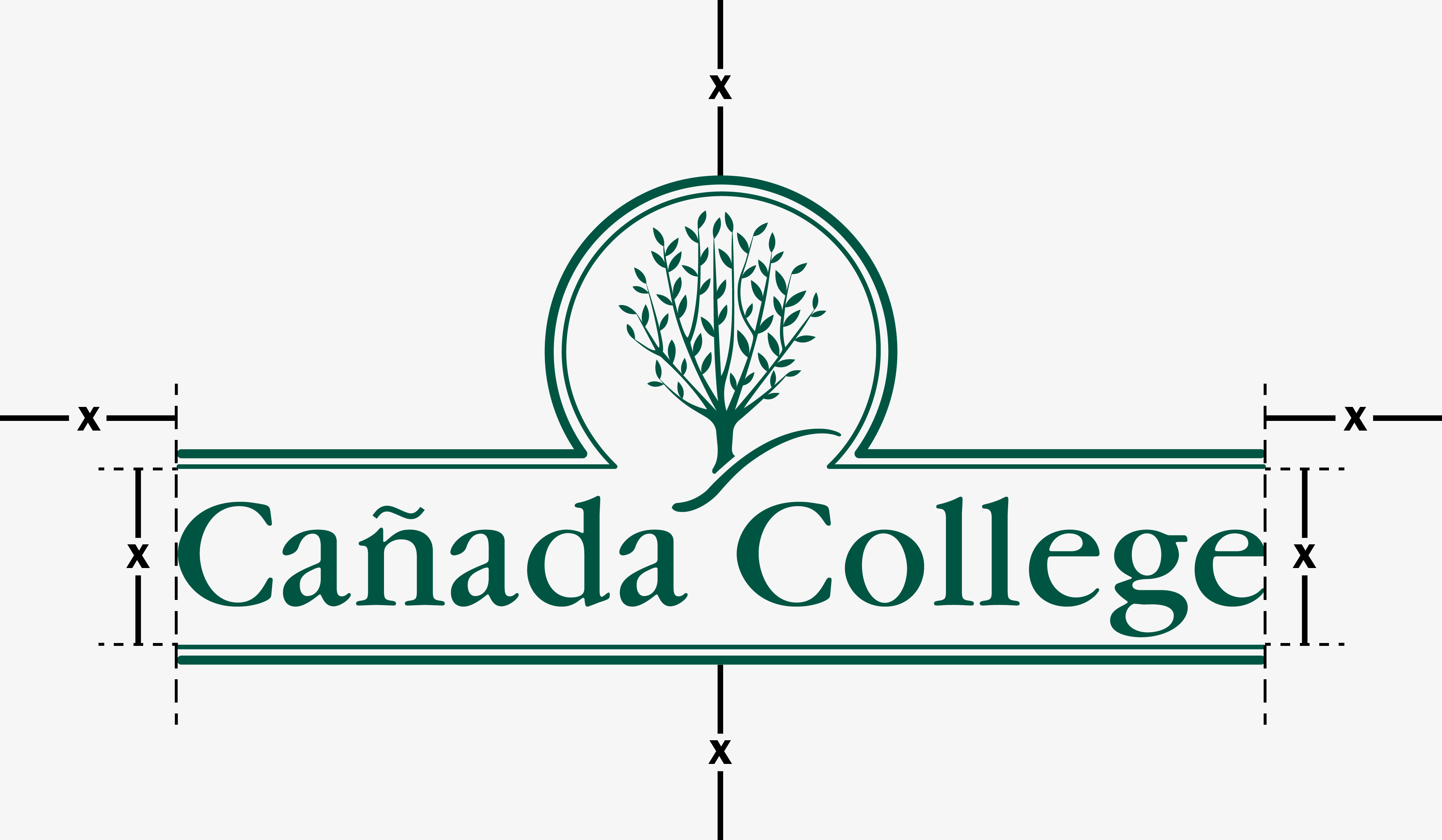 Cañada College logo with clear space margin guidelines marked by x on all sides