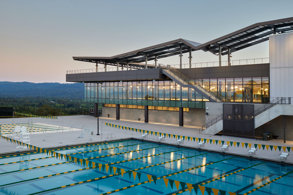 Cañada College Building 1 during sunset.